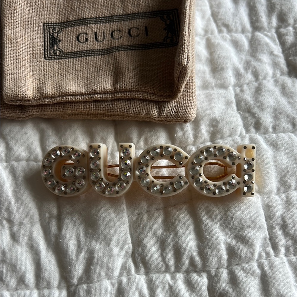 Gucci Cream Hair Accessory with Rhinestones